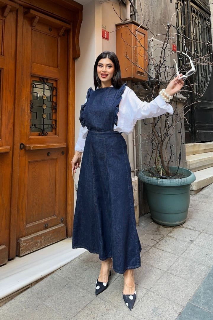 XLJ Shoulder Padded Zippered Denim Dress - Heerhugowaard