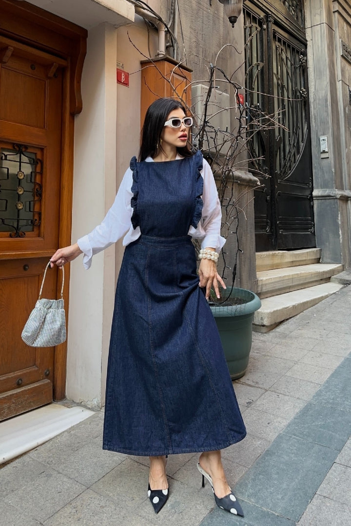 XLJ Shoulder Padded Zippered Denim Dress - Heerhugowaard