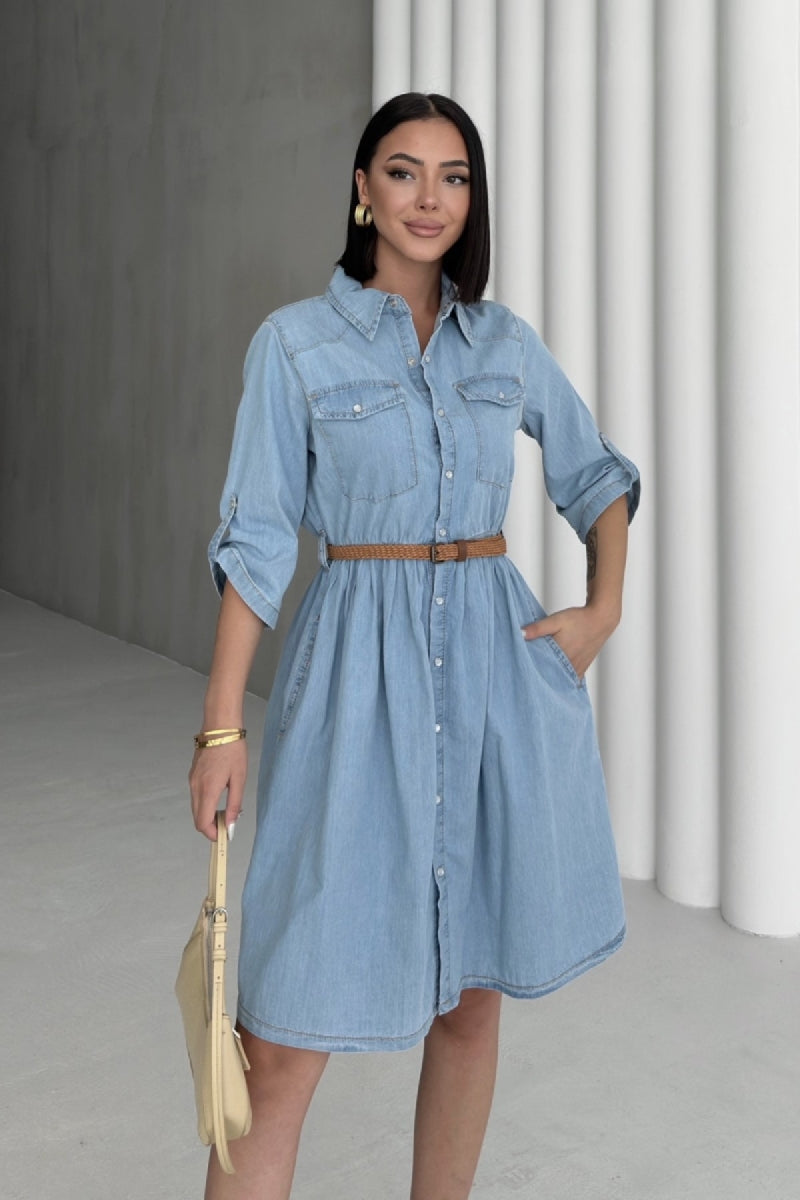 XLJ Short Denim Dress with Ruffle Detail - Reims