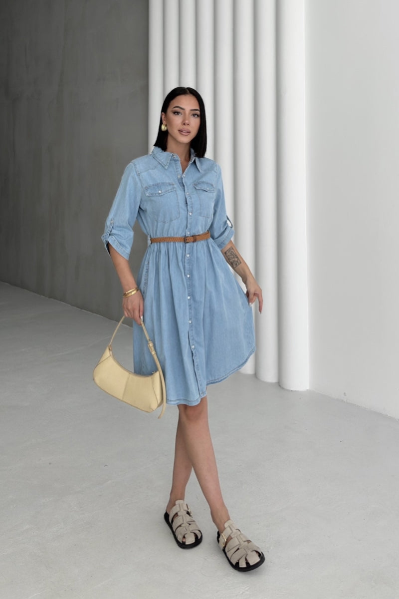 XLJ Short Denim Dress with Ruffle Detail - Reims