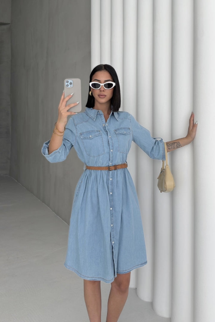 XLJ Short Denim Dress with Ruffle Detail - Reims
