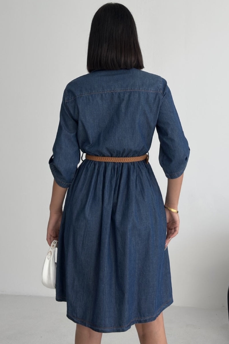 XLJ Short Denim Dress with Ruffle Detail - Tokyo