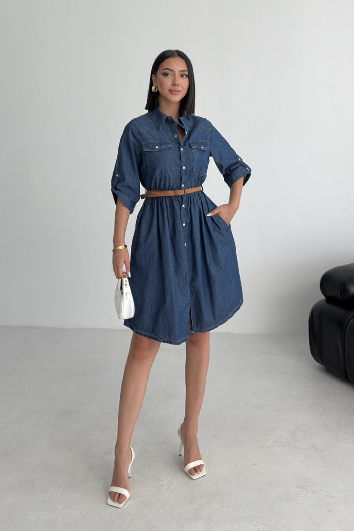 XLJ Short Denim Dress with Ruffle Detail - Tokyo