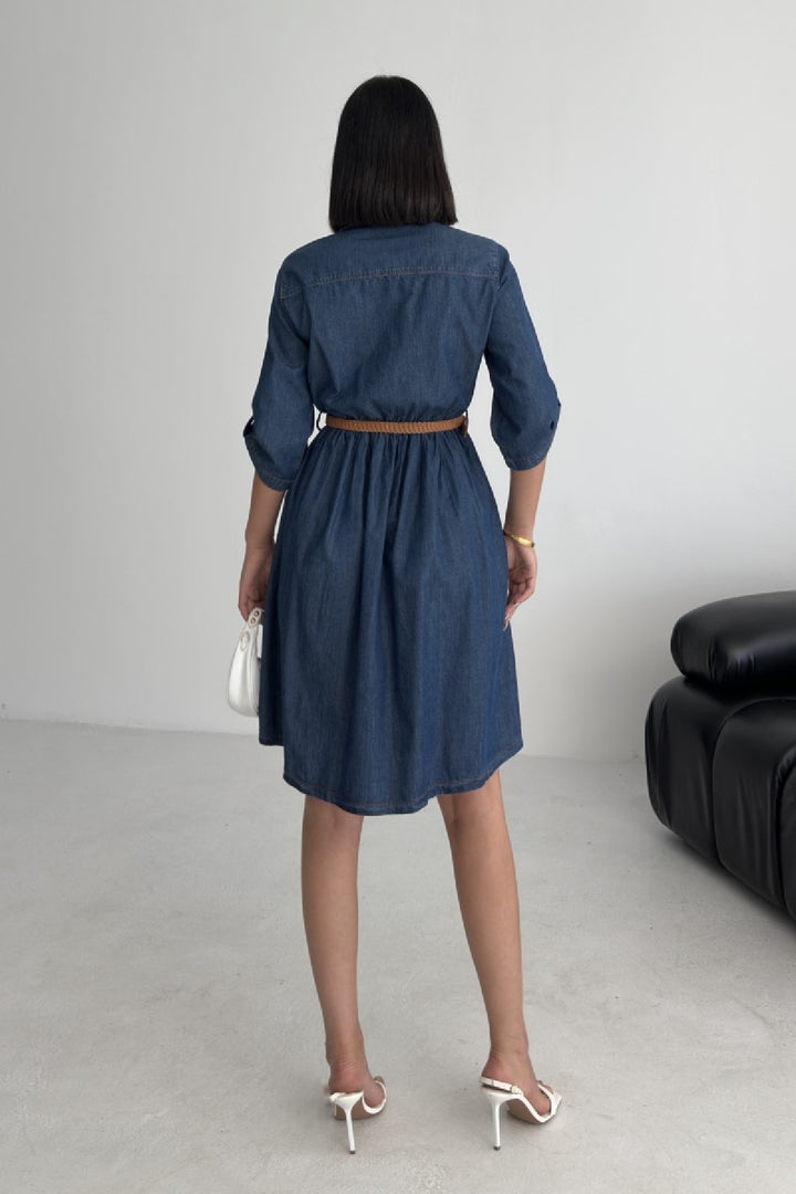 XLJ Short Denim Dress with Ruffle Detail - Tokyo