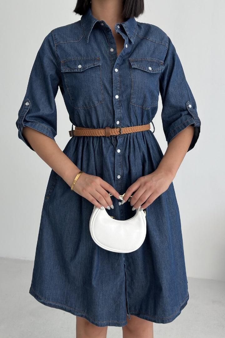 XLJ Short Denim Dress with Ruffle Detail - Tokyo