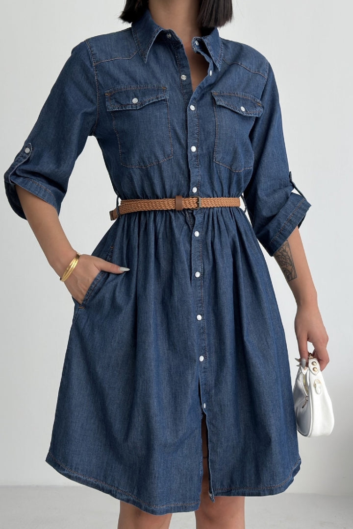 XLJ Short Denim Dress with Ruffle Detail - Tokyo