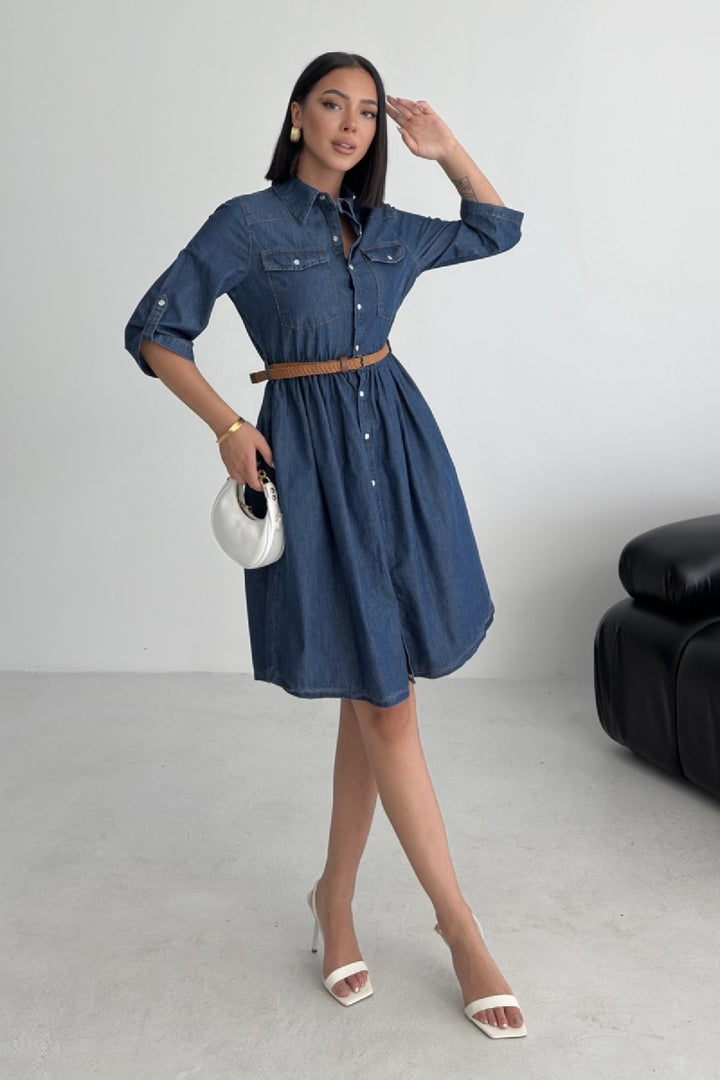 XLJ Short Denim Dress with Ruffle Detail - Tokyo
