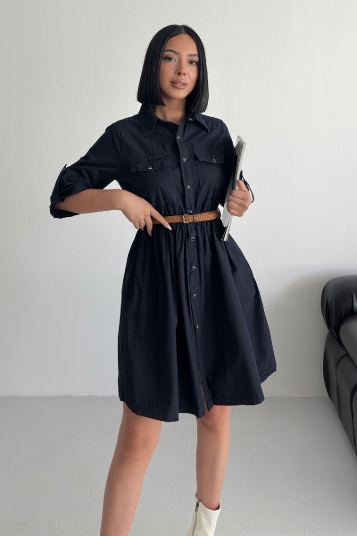 XLJ Short Denim Dress with Ruffle Detail - Ashton