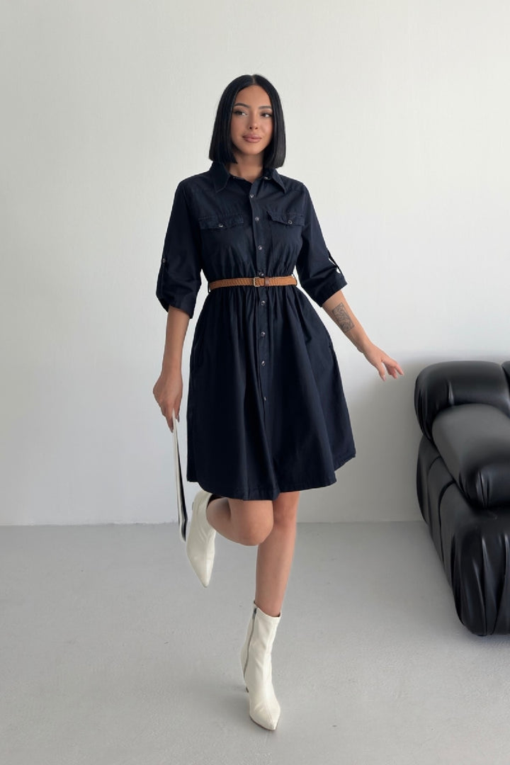 XLJ Short Denim Dress with Ruffle Detail - Ashton
