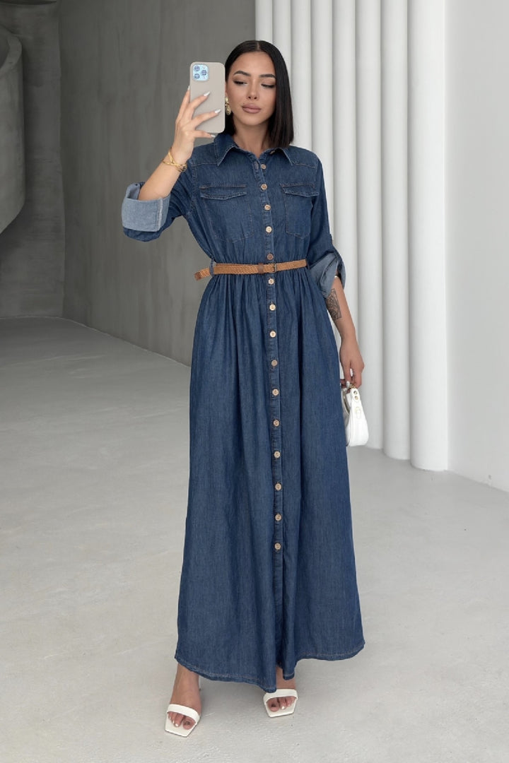 XLJ Buttoned Long Denim Dress - Lorain