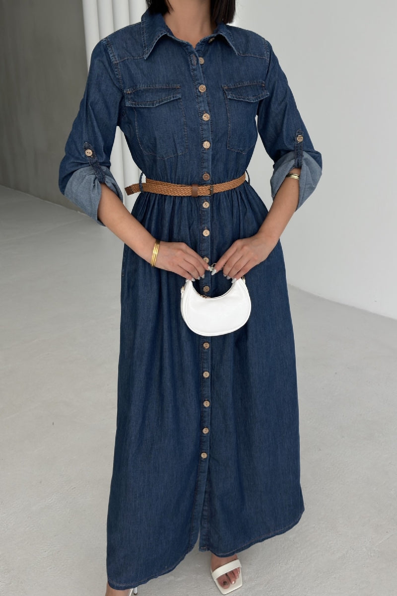 XLJ Buttoned Long Denim Dress - Lorain