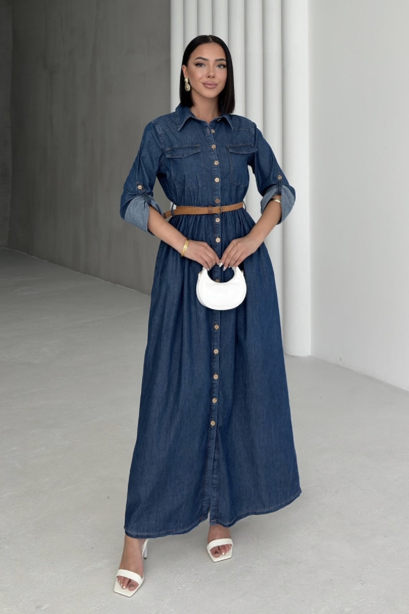 XLJ Buttoned Long Denim Dress - Lorain