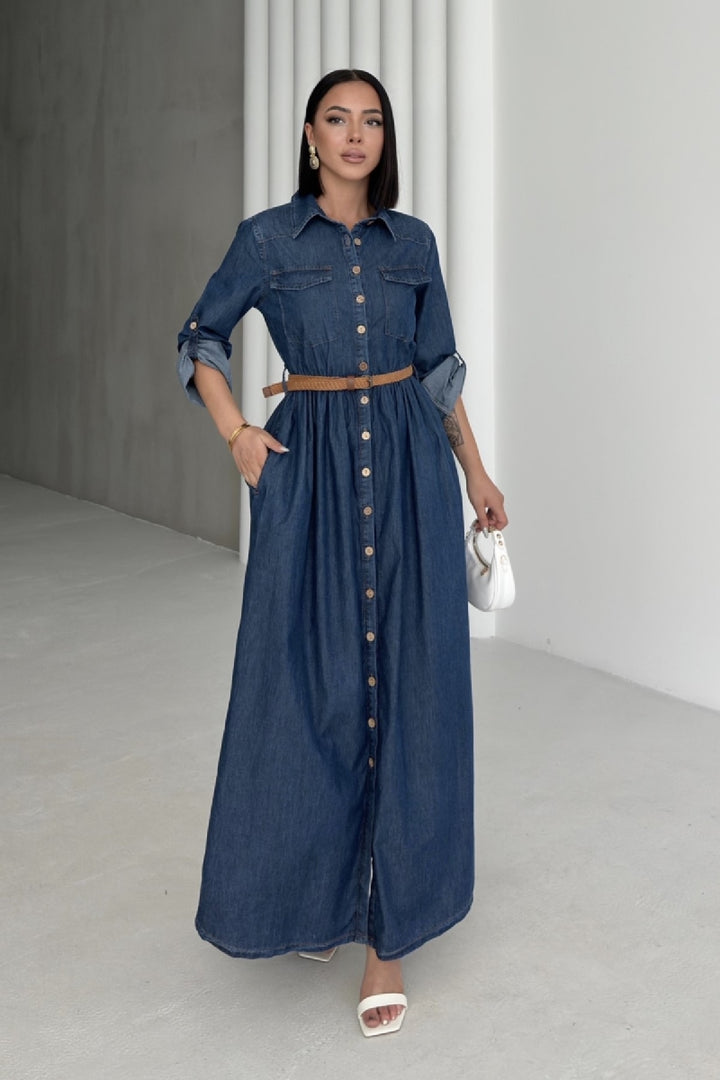 XLJ Buttoned Long Denim Dress - Lorain