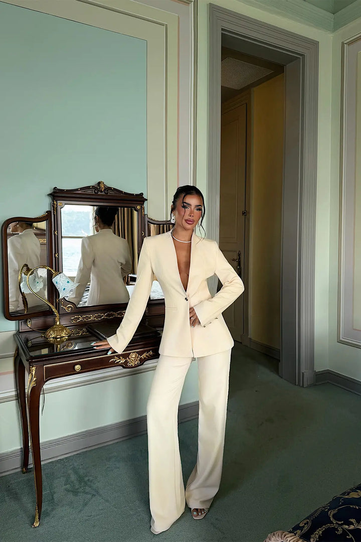 EYY Women Beige Trouser Suit - Pikesville