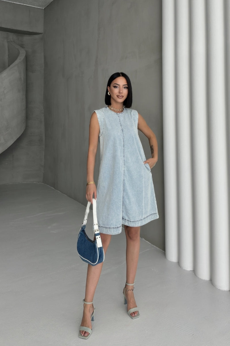 XLJ Sleeveless Oversize Denim Dress with Pocket - Muskegon