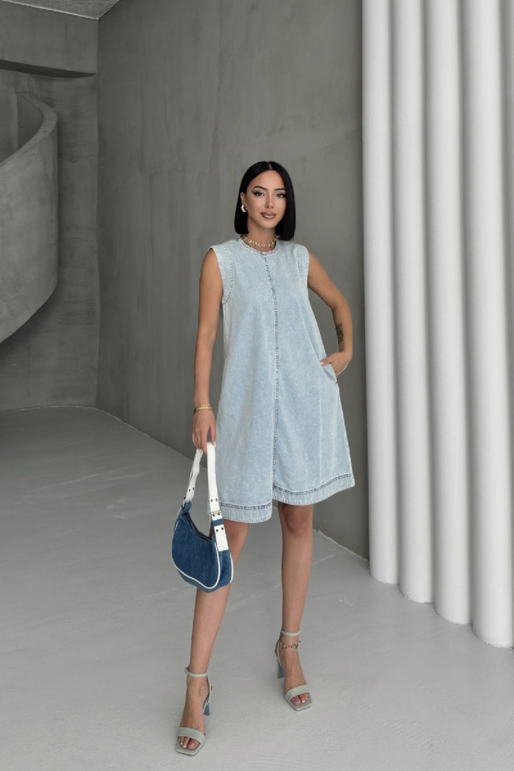 XLJ Sleeveless Oversize Denim Dress with Pocket - Muskegon