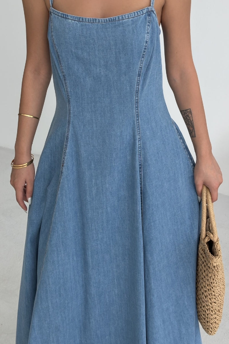 XLJ Lace-Up Denim Dress with Ruffles - Korschenbroich