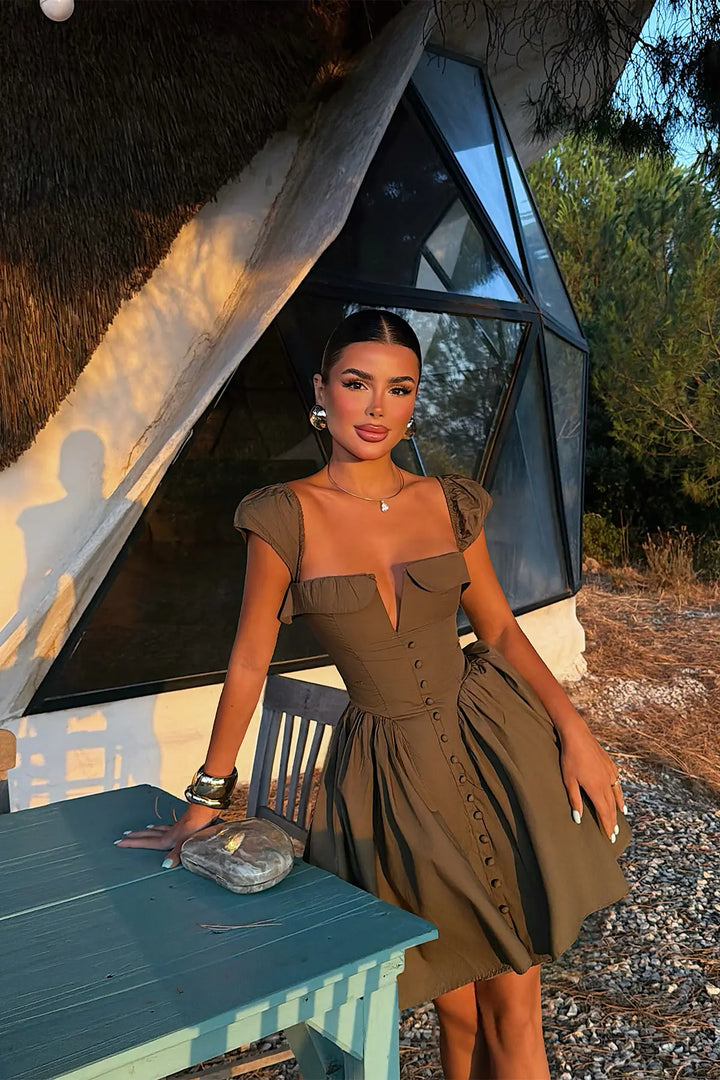EYY Women Khaki Button Detail Mini Dress - Évry