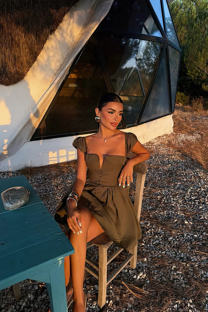 EYY Women Khaki Button Detail Mini Dress - Évry