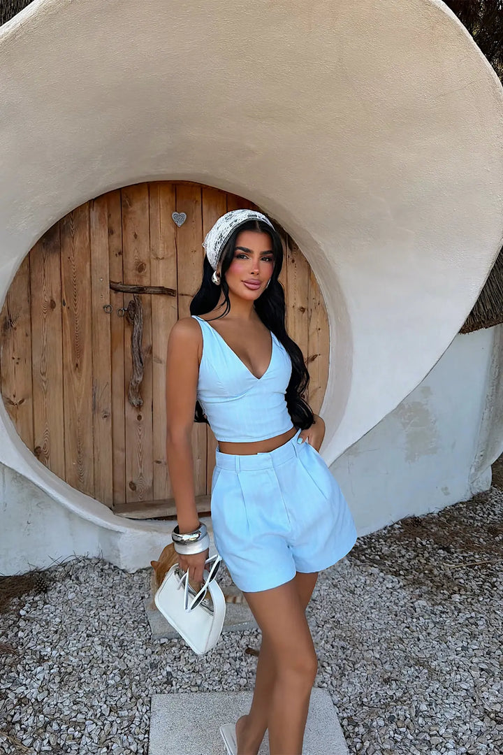 EYY Women Blue Striped Shorts Set - Nezahualcóyotl