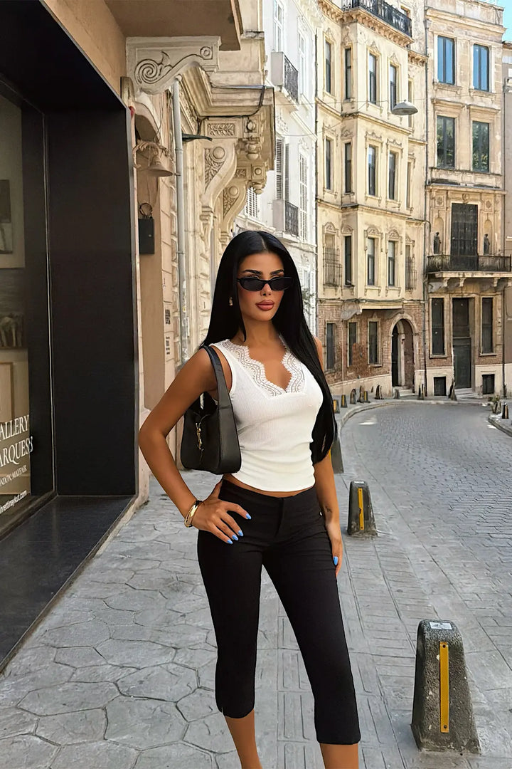 EYY Women White Lace Detail Basic Crop Top - Podujevë