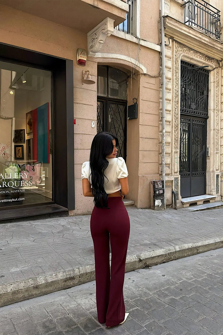 EYY Women Burgundy Stitch Detail Trousers - El Paso de Robles