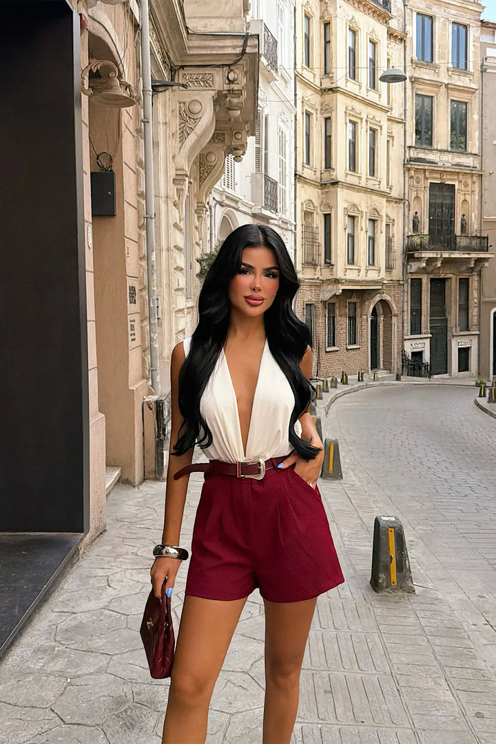 EYY Women Burgundy Shorts with Belt Detail - Arroyomolinos
