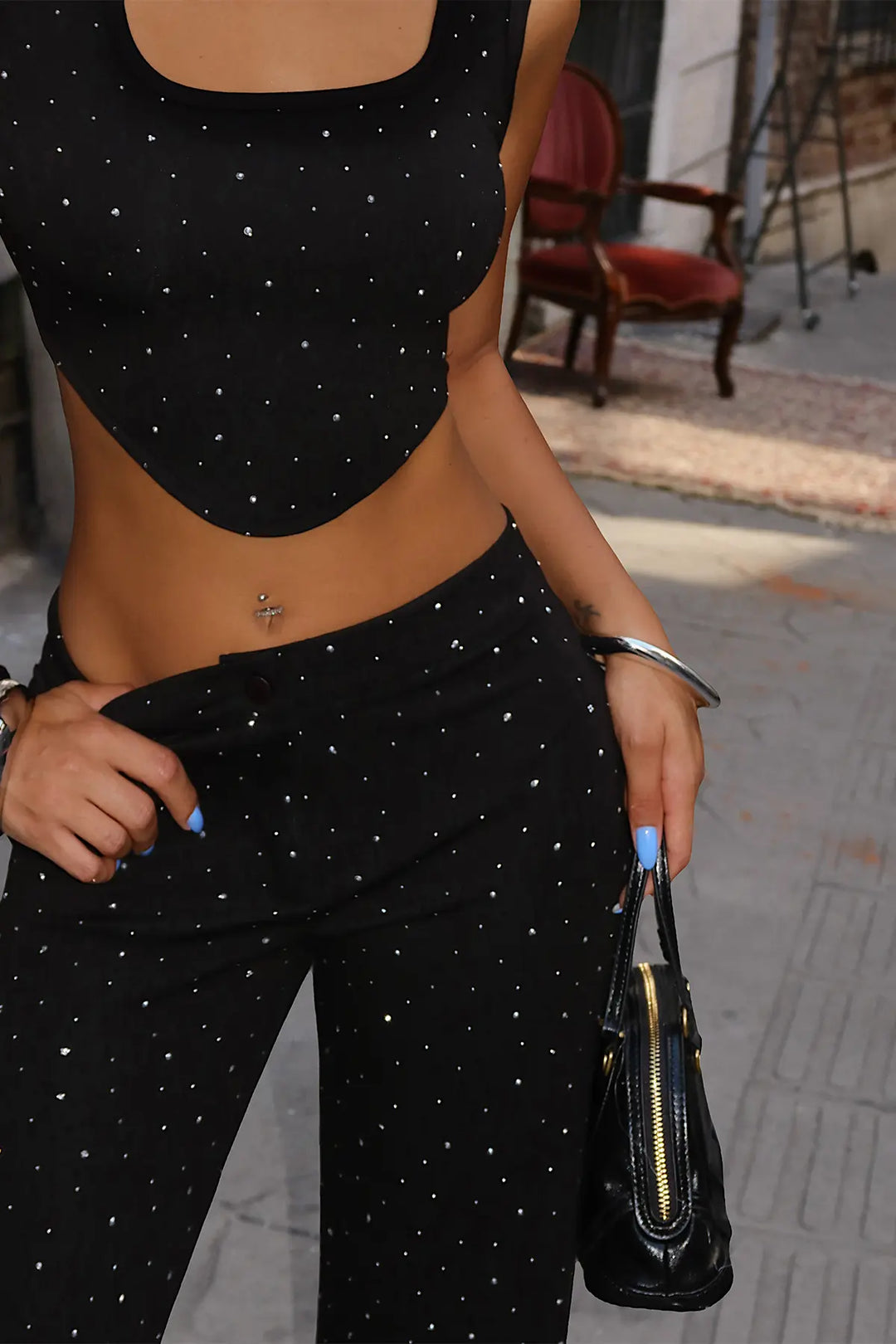 EYY Women Black Set with Stone Detail Pants - Tecámac