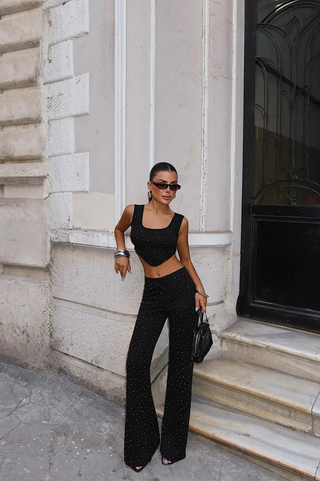 EYY Women Black Set with Stone Detail Pants - Tecámac