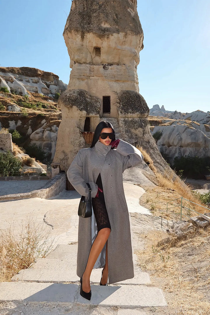 EYY Women Gray Button Detail Coat - St. Petersburg