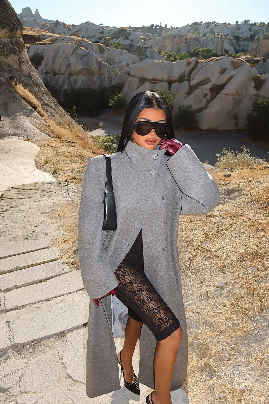EYY Women Gray Button Detail Coat - St. Petersburg