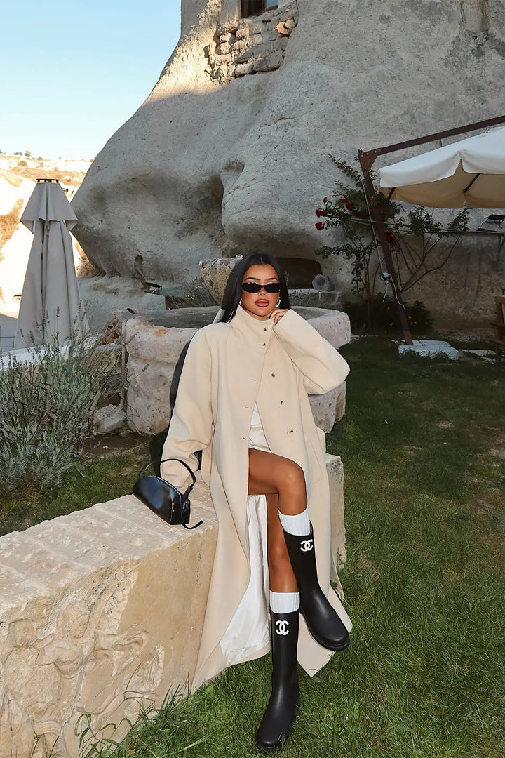 EYY Women Cream Coat with Button Detail - Fountainebleau