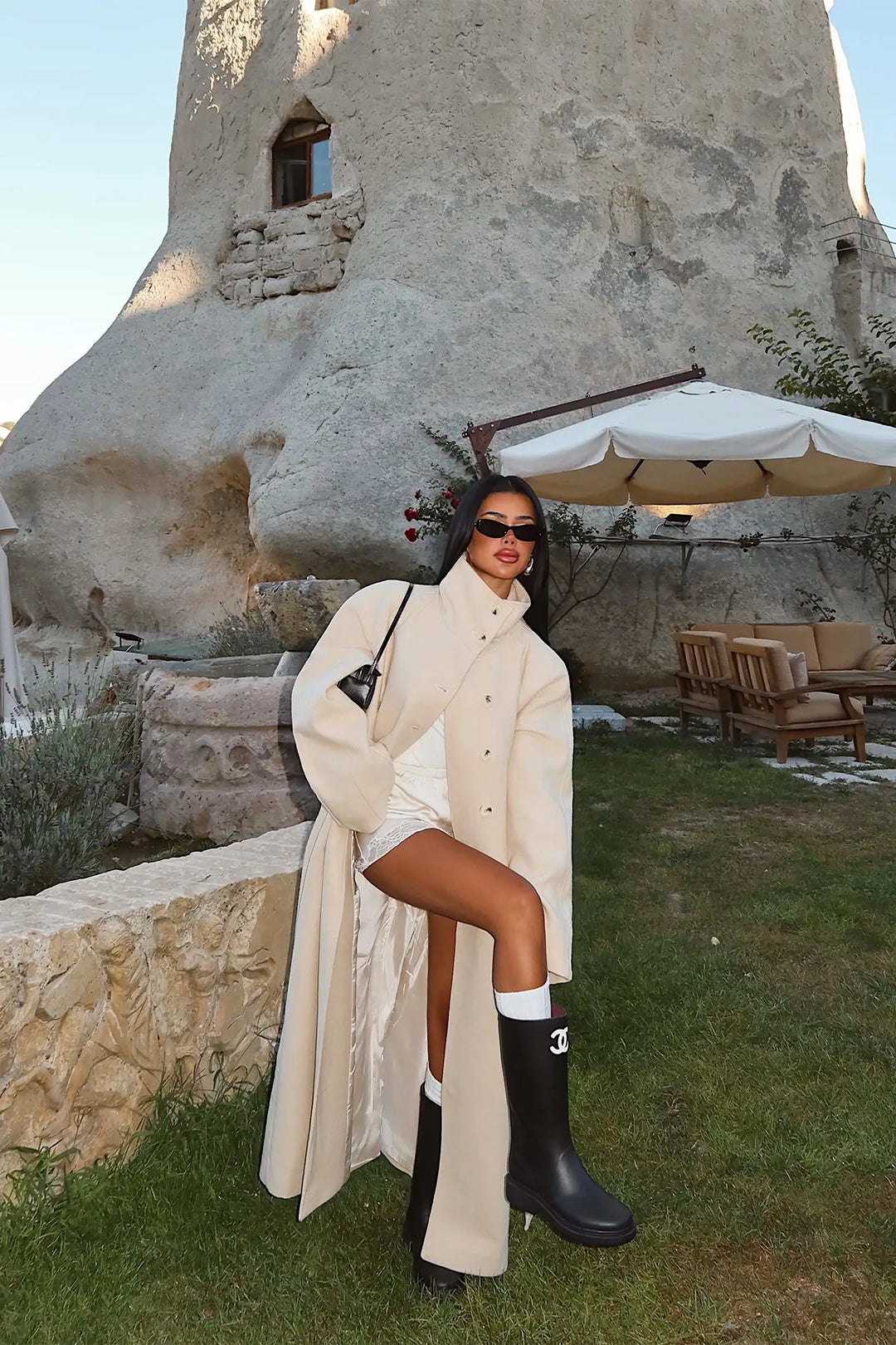EYY Women Cream Coat with Button Detail - Fountainebleau