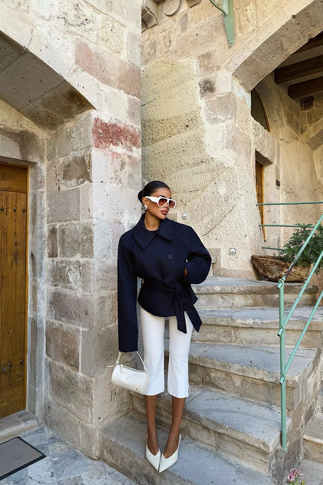 EYY Women Navy Blue Belted Jacket - Alexandria