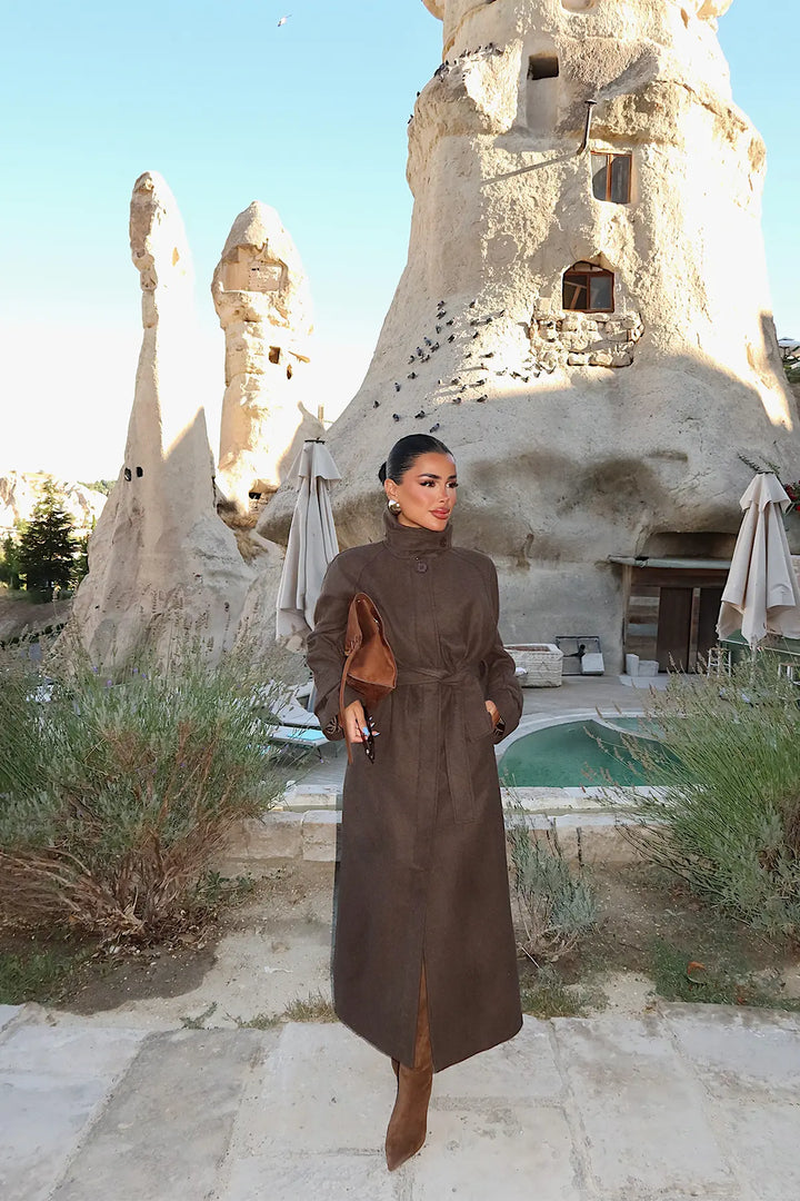 EYY Women Khaki Long Trench Coat with Pocket Details - Mairena del Aljarafe