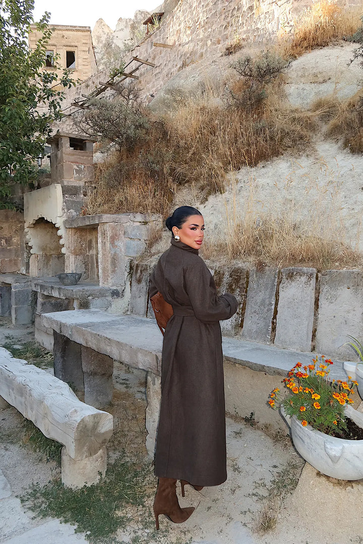 EYY Women Khaki Long Trench Coat with Pocket Details - Mairena del Aljarafe