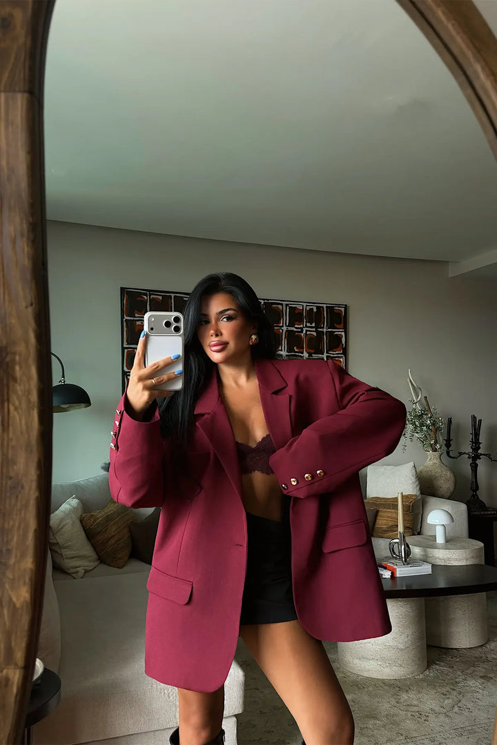 EYY Women Burgundy Jacket with Button Detail - Acatlán de Pérez Figueroa