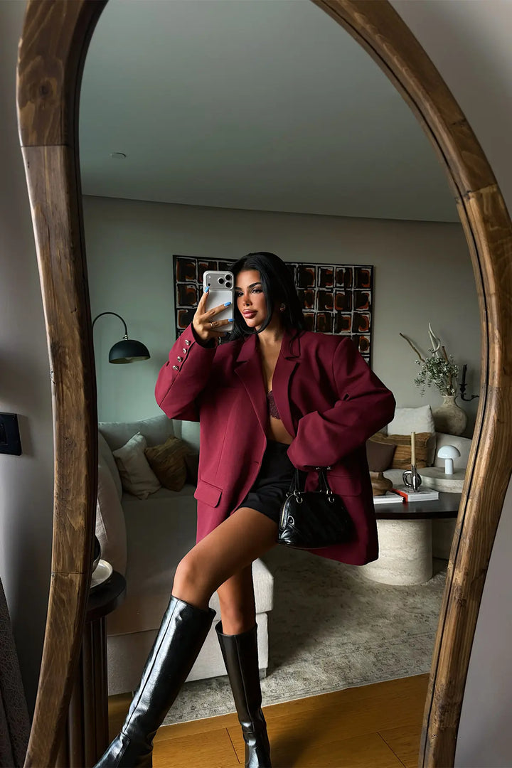 EYY Women Burgundy Jacket with Button Detail - Acatlán de Pérez Figueroa