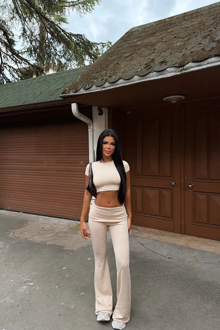 EYY Women Beige Stone-Detail Set with Trousers - Plano
