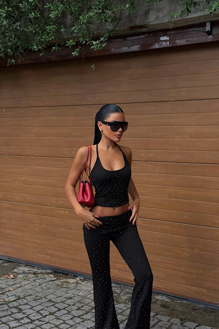 EYY Women Two-Piece Set with Black Stone Details and Trousers - Santa Cruz