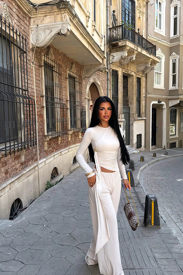 EYY Women Cream Trouser Set with Brooch Detail - Orizaba