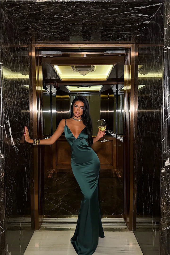EYY Women Green Long Dress with Straps - Barnet