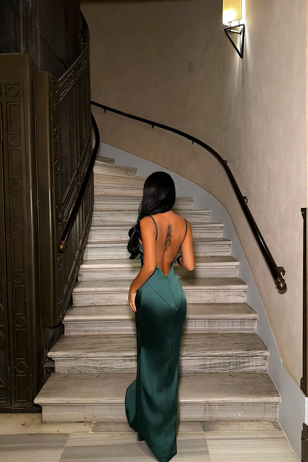 EYY Women Green Long Dress with Straps - Barnet