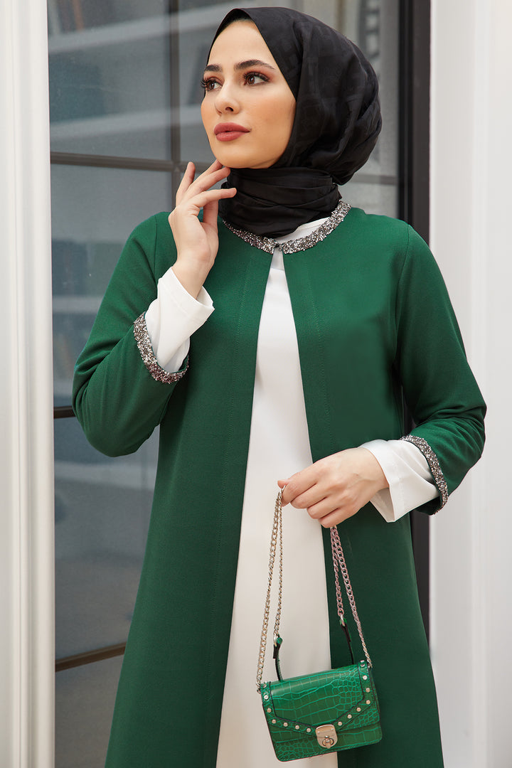 مجموعة ZRF النسائية الثلاثية المخططة بالحجر - الزمرد - كوموتيني