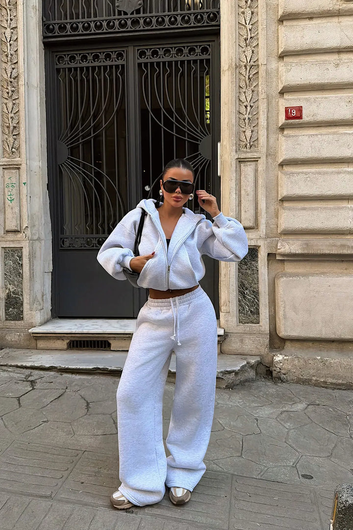 EYY Women Grey Zipper-Detail Tracksuit Set - Chetumal