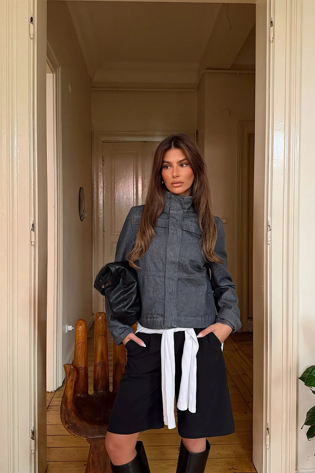 EYY Women Charcoal Jacket with Button Detail - Bountiful