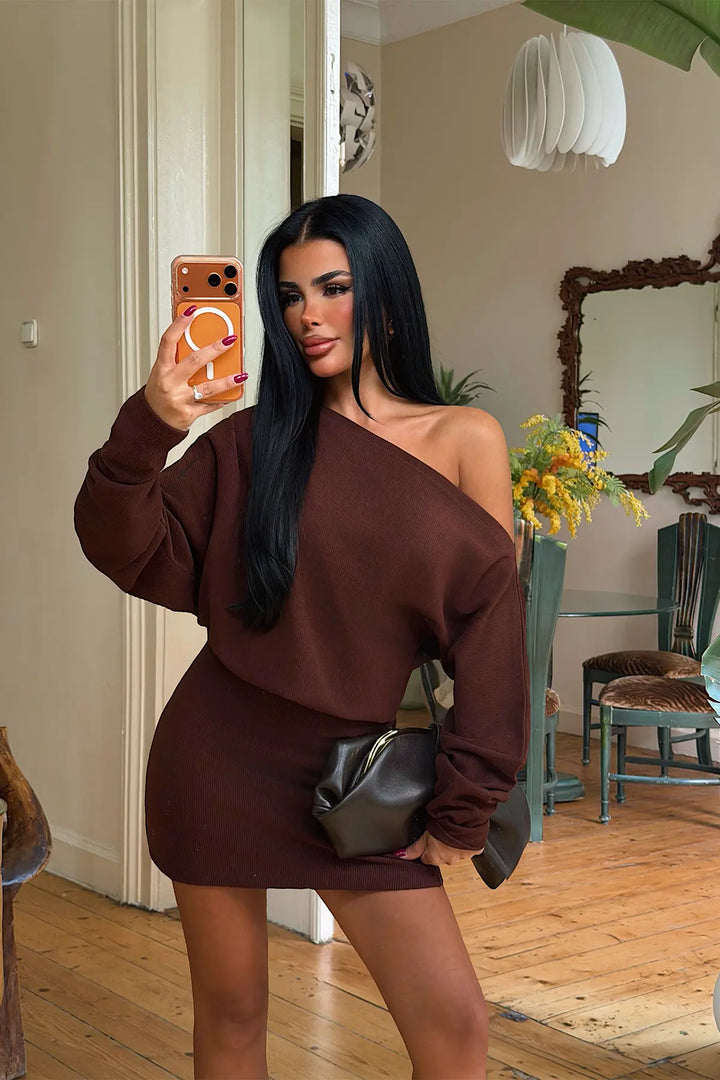 EYY Women Dark Brown Basic Mini Dress - Normal