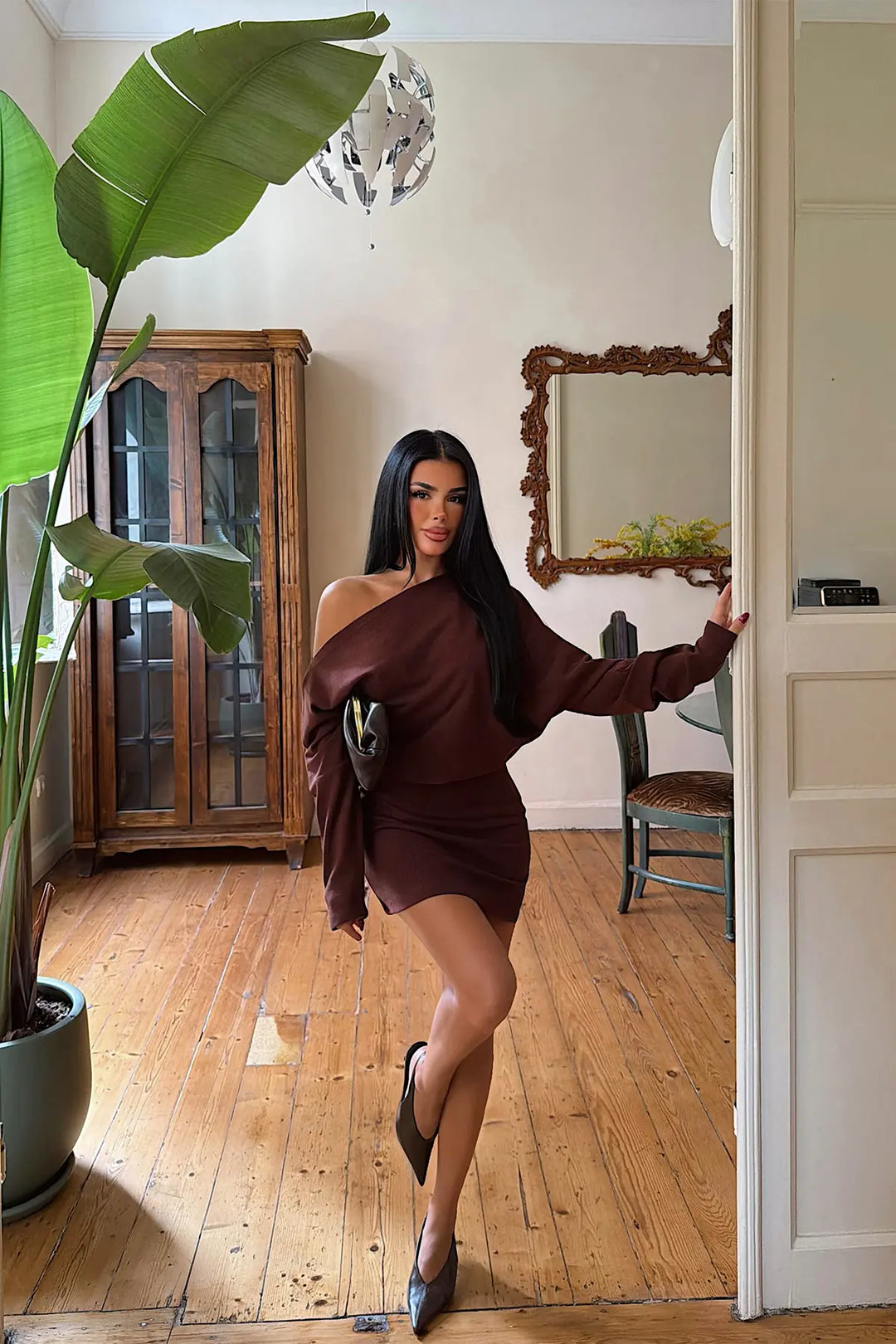 EYY Women Dark Brown Basic Mini Dress - Normal