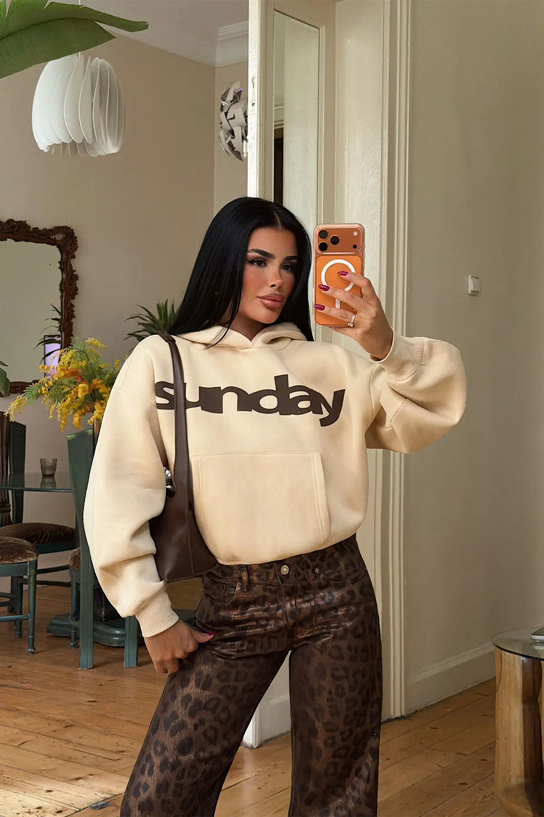 EYY Women Beige  Sunday  Print Hoodie - Nicastro