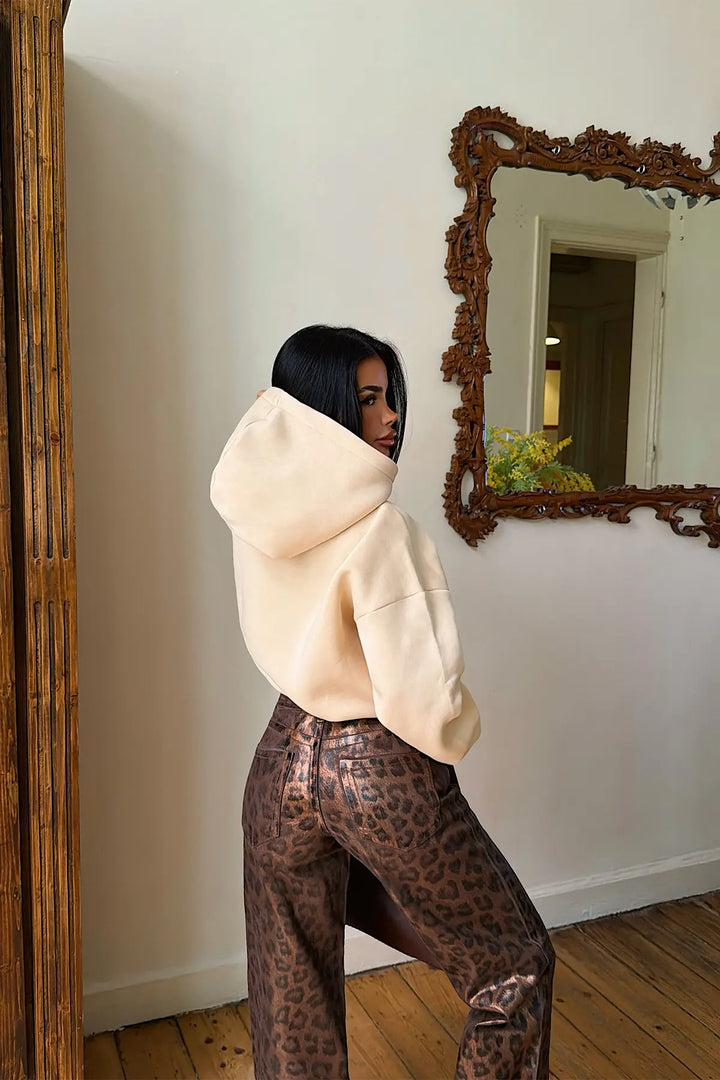 EYY Women Beige  Sunday  Print Hoodie - Nicastro